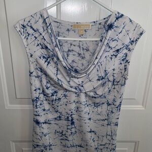 Michael Kors Blue White Tie Dye Cowl Neck Sleeveless Top XS